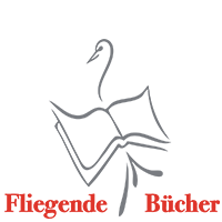 Logo Fliegende Bücher. Ein Schwan mit Flügeln, die wie ein Buch aussehen