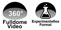 Icon mit Hinweis auf ein 360° Fulldome Video und ein Experimentelles Format
