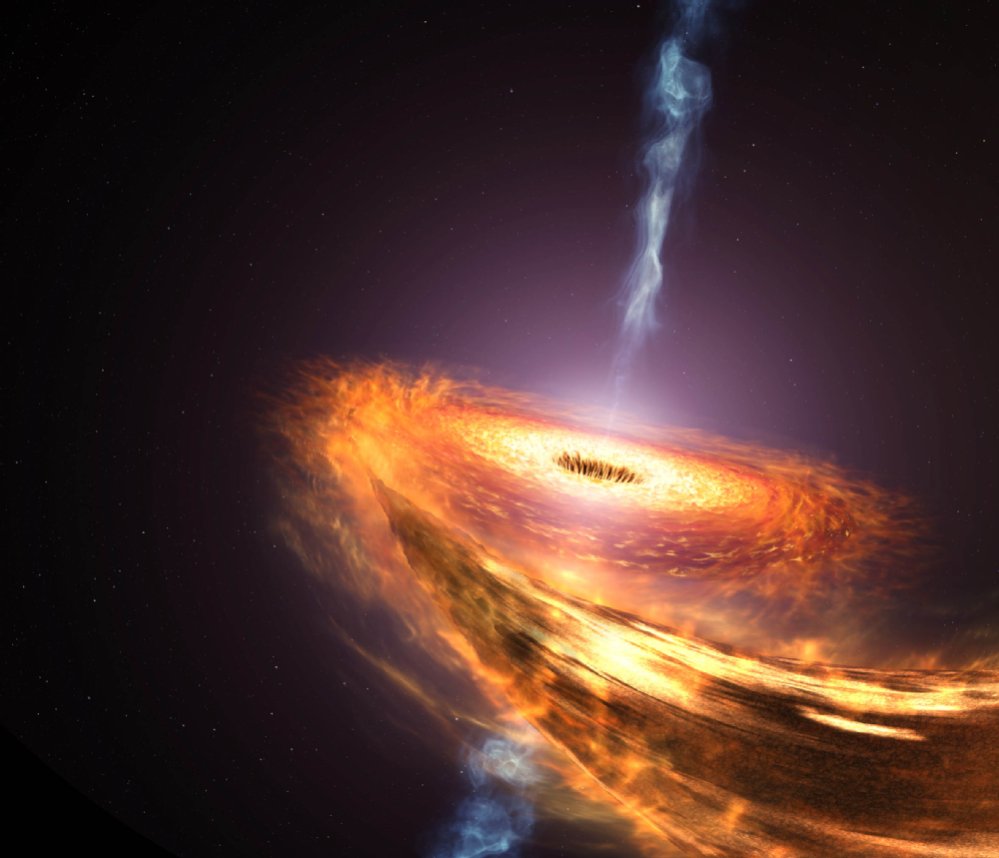 Ein Lichtstrudel formiert sich im All um ein Schwarzes Loch herum.