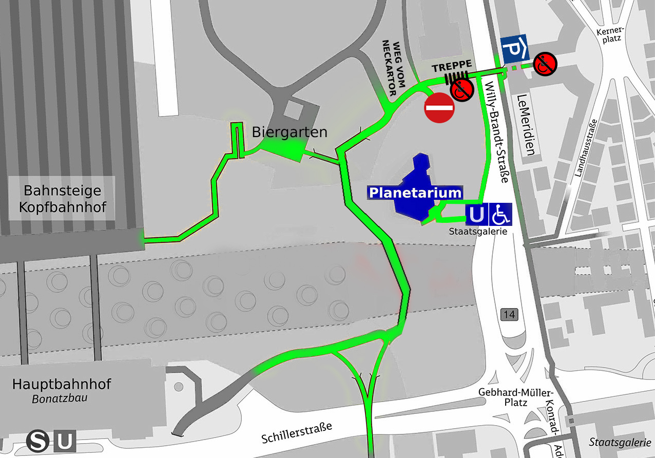 Anfahrtsskizze zum Planetarium Stuttgart