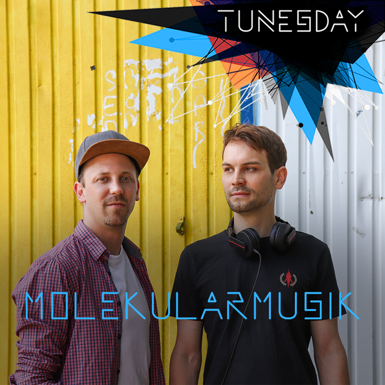 Die Gesichter von zwei Männern / DJs sind zu sehen sowie die grafische Gestaltung des Tunesday